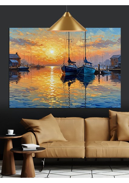 Denizde Yelkenliler Gün Batımı Dekoratif Kanvas - Mdf Ahşap Tablo