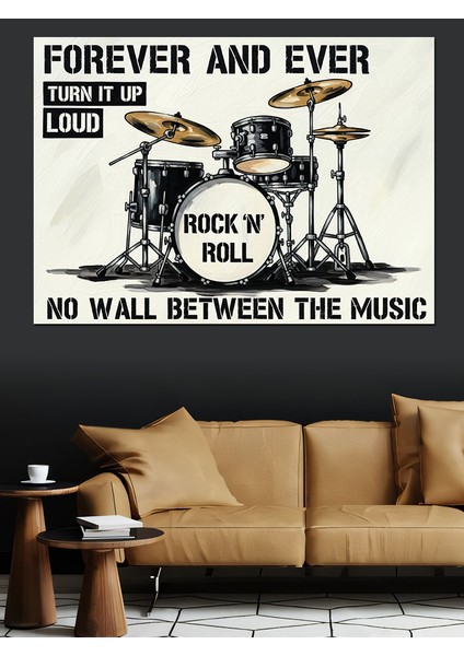 Bateri ve Rock'n Roll Afişi Dekoratif Kanvas - Mdf Ahşap Tablo modelleri