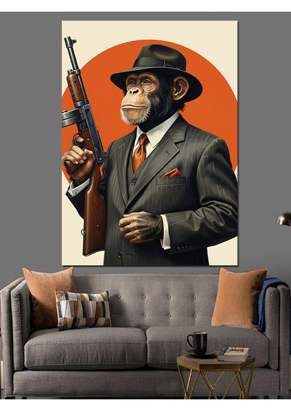 Silahlı Şapkalı Maymun Dekoratif Kanvas - Mdf Ahşap Tablo modelleri