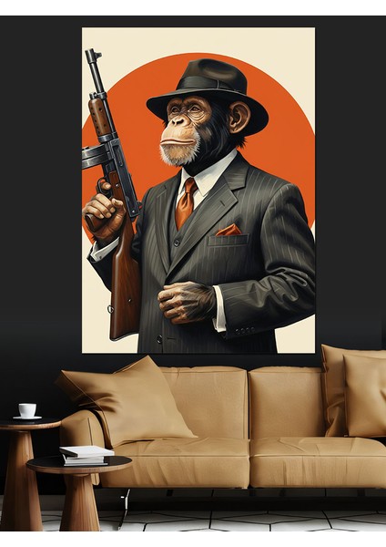 Silahlı Şapkalı Maymun Dekoratif Kanvas - Mdf Ahşap Tablo indirimleri