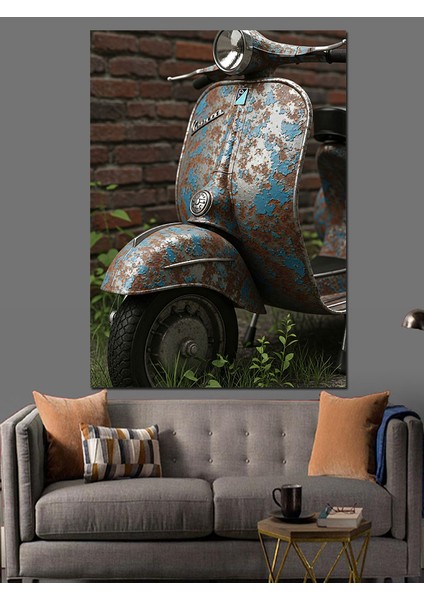 Retro Scooter Vespalı Motor Dekoratif Kanvas - Mdf Ahşap Tablo fiyatları