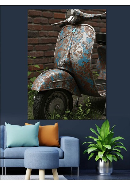 Retro Scooter Vespalı Motor Dekoratif Kanvas - Mdf Ahşap Tablo modelleri