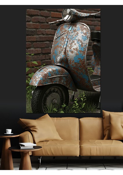 Retro Scooter Vespalı Motor Dekoratif Kanvas - Mdf Ahşap Tablo fırsatları