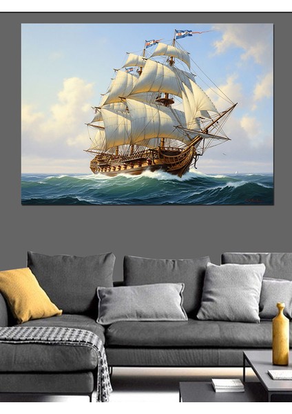 Okyanusta Seyir Eden Yelkenli Gemi Dekoratif Kanvas - Mdf Ahşap Tablo