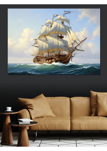 Okyanusta Seyir Eden Yelkenli Gemi Dekoratif Kanvas - Mdf Ahşap Tablo fiyatları