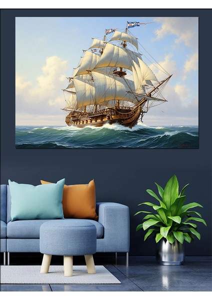 Okyanusta Seyir Eden Yelkenli Gemi Dekoratif Kanvas - Mdf Ahşap Tablo modelleri