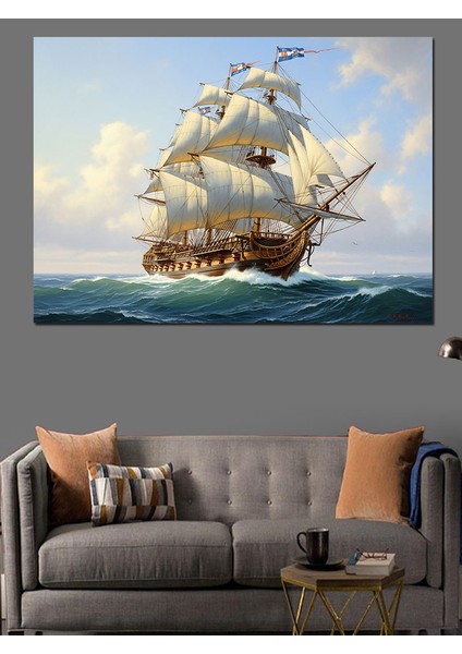 Okyanusta Seyir Eden Yelkenli Gemi Dekoratif Kanvas - Mdf Ahşap Tablo fırsatları