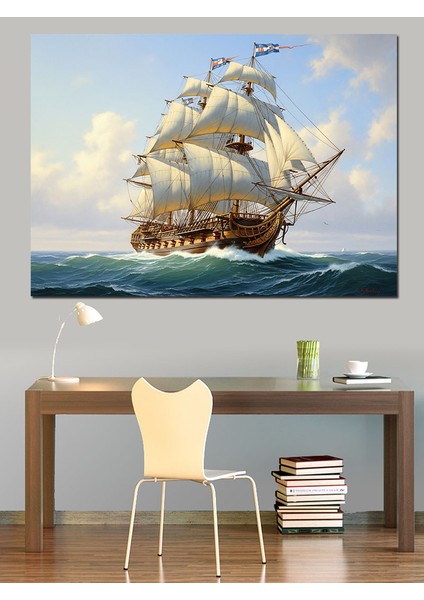 Okyanusta Seyir Eden Yelkenli Gemi Dekoratif Kanvas - Mdf Ahşap Tablo indirimleri
