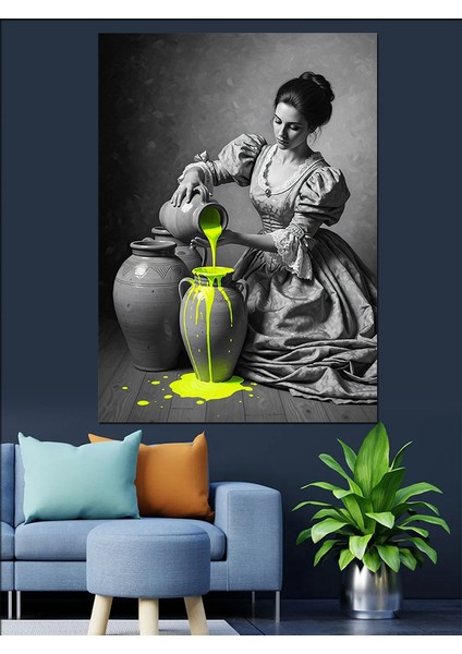Siyah Beyaz Kadın ve Vazolar Dekoratif Kanvas - Mdf Ahşap Tablo fiyatları