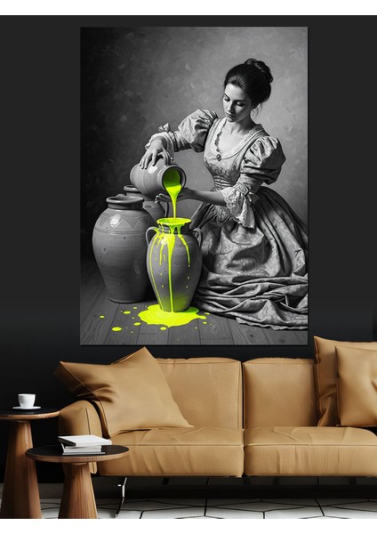 Siyah Beyaz Kadın ve Vazolar Dekoratif Kanvas - Mdf Ahşap Tablo modelleri