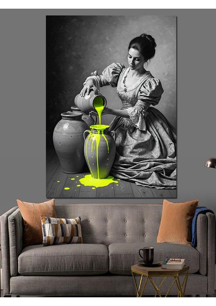 Siyah Beyaz Kadın ve Vazolar Dekoratif Kanvas - Mdf Ahşap Tablo fırsatları