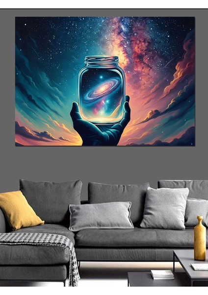 Parlayan Evren ve Kavanoza Yansıması Dekoratif Kanvas - Mdf Ahşap Tablo