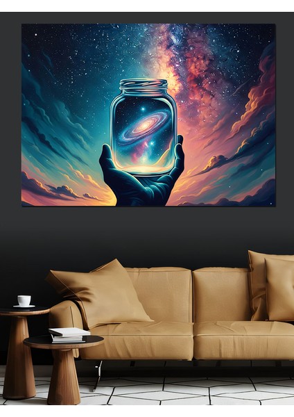 Parlayan Evren ve Kavanoza Yansıması Dekoratif Kanvas - Mdf Ahşap Tablo fiyatları