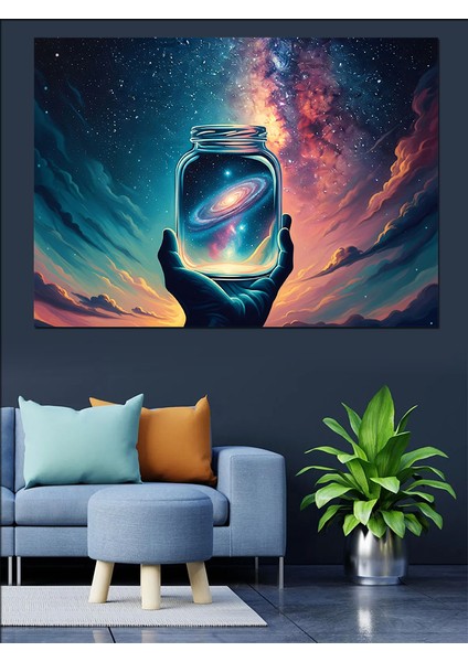 Parlayan Evren ve Kavanoza Yansıması Dekoratif Kanvas - Mdf Ahşap Tablo modelleri