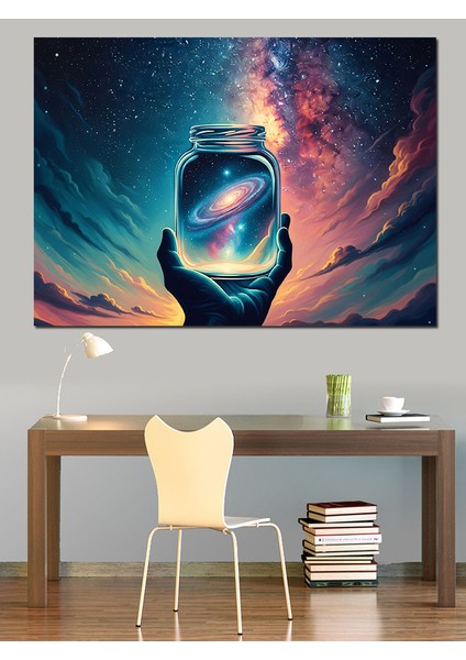 Parlayan Evren ve Kavanoza Yansıması Dekoratif Kanvas - Mdf Ahşap Tablo indirimleri