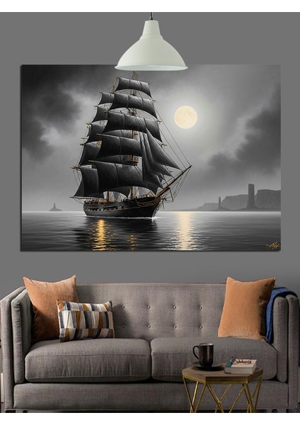 Okyanusta Eski Yelkenli Gemi Dekoratif Kanvas - Mdf Ahşap Tablo fırsatları