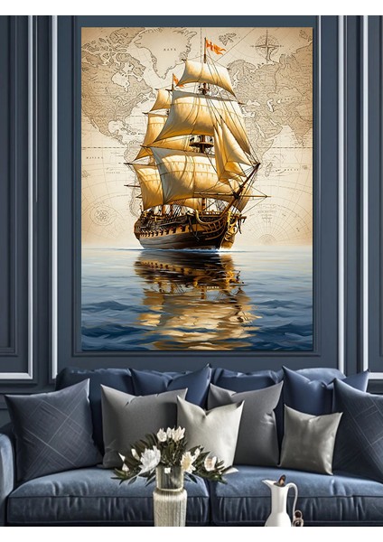 Tarihi Yelkenli Gemi Seyahati Dekoratif Kanvas - Mdf Ahşap Tablo