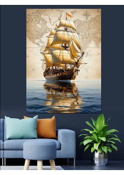 Tarihi Yelkenli Gemi Seyahati Dekoratif Kanvas - Mdf Ahşap Tablo fiyatları