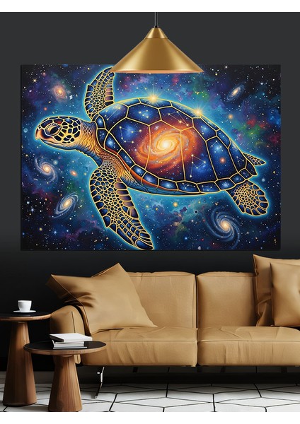 Yıldızlar Içinde Deniz Kaplumbağası Dekoratif Kanvas - Mdf Ahşap Tablo