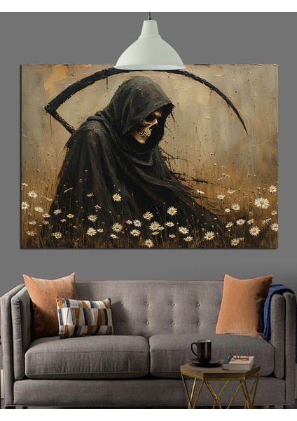 Tırpanlı Ölüm Silüeti Figürü Dekoratif Kanvas - Mdf Ahşap Tablo