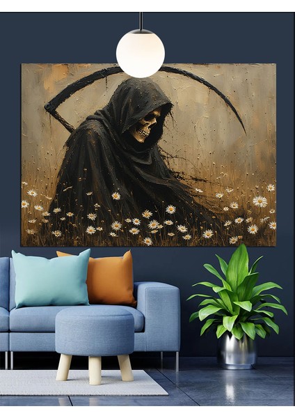 Tırpanlı Ölüm Silüeti Figürü Dekoratif Kanvas - Mdf Ahşap Tablo modelleri