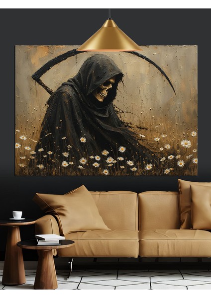 Tırpanlı Ölüm Silüeti Figürü Dekoratif Kanvas - Mdf Ahşap Tablo fırsatları