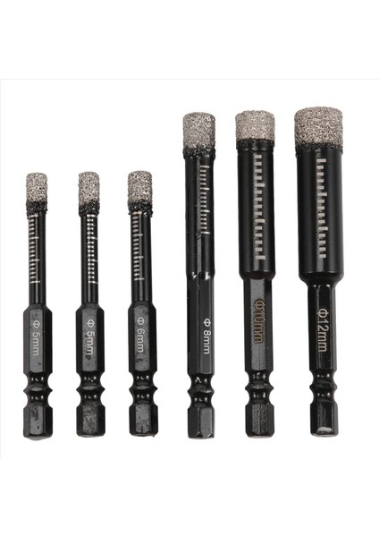 6pc Siyah Kuru Elmas Matkap Bitleri Granit Seramik Mermer Kiremit Taş Cam Sabit Malzemeler 5/8/8/10/12MM Için (Yurt Dışından)