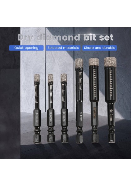 6pc Siyah Kuru Elmas Matkap Bitleri Granit Seramik Mermer Kiremit Taş Cam Sabit Malzemeler 5/8/8/10/12MM Için (Yurt Dışından) fırsatları