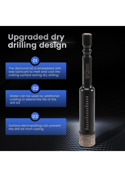 6pc Siyah Kuru Elmas Matkap Bitleri Granit Seramik Mermer Kiremit Taş Cam Sabit Malzemeler 5/8/8/10/12MM Için (Yurt Dışından) indirimleri