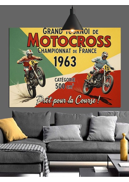Vintage Motokros Yarış Posteri Dekoratif Kanvas - Mdf Ahşap Tablo