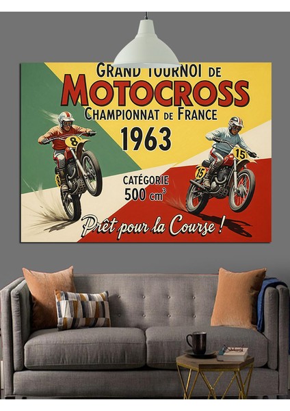Vintage Motokros Yarış Posteri Dekoratif Kanvas - Mdf Ahşap Tablo fiyatları