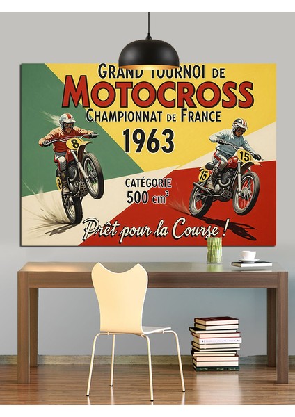 Vintage Motokros Yarış Posteri Dekoratif Kanvas - Mdf Ahşap Tablo modelleri