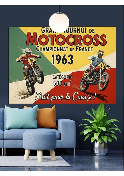 Vintage Motokros Yarış Posteri Dekoratif Kanvas - Mdf Ahşap Tablo fırsatları