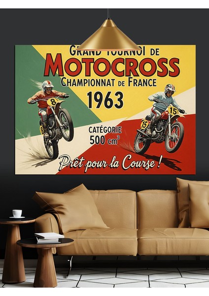 Vintage Motokros Yarış Posteri Dekoratif Kanvas - Mdf Ahşap Tablo indirimleri