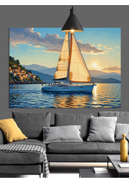 Denizde Yelkenli Gemi Seyahati Dekoratif Kanvas - Mdf Ahşap Tablo modelleri