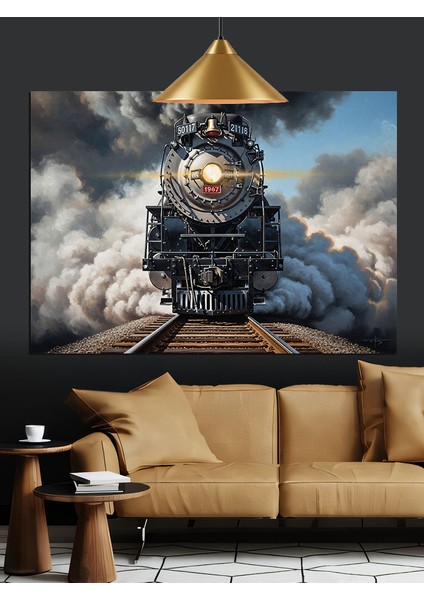 Kara Tren Buharlı Makine Dekoratif Kanvas - Mdf Ahşap Tablo modelleri