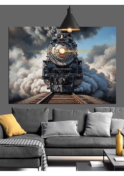 Kara Tren Buharlı Makine Dekoratif Kanvas - Mdf Ahşap Tablo fırsatları