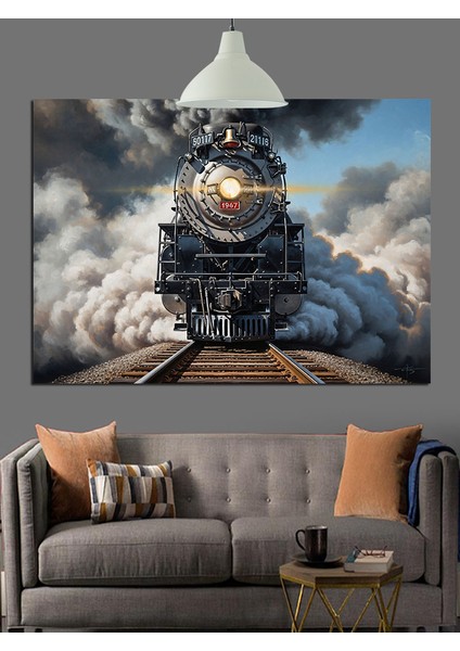 Kara Tren Buharlı Makine Dekoratif Kanvas - Mdf Ahşap Tablo indirimleri