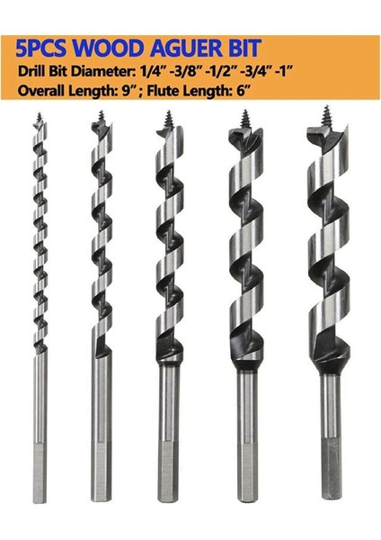 5pcs Ahşap Matkap Bit 9 Inç Uzunlukta Vidalı Nokta Hex-Shank Matkap Derin Delek Ağaç Işleme Kesici (Yurt Dışından) fiyatları