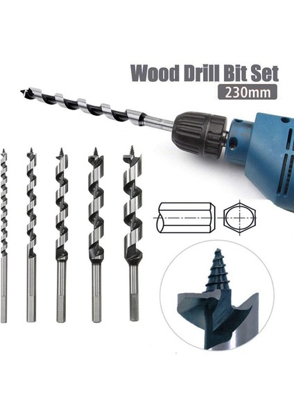 5pcs Ahşap Matkap Bit 9 Inç Uzunlukta Vidalı Nokta Hex-Shank Matkap Derin Delek Ağaç Işleme Kesici (Yurt Dışından) modelleri