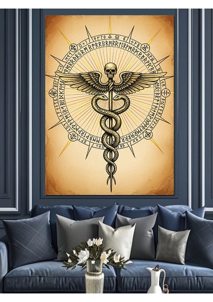 Yılanlı Asa Tıp Sembolü Dekoratif Kanvas - Mdf Ahşap Tablo modelleri