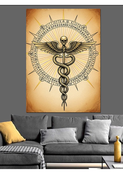 Yılanlı Asa Tıp Sembolü Dekoratif Kanvas - Mdf Ahşap Tablo fırsatları