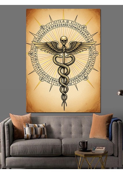 Yılanlı Asa Tıp Sembolü Dekoratif Kanvas - Mdf Ahşap Tablo indirimleri