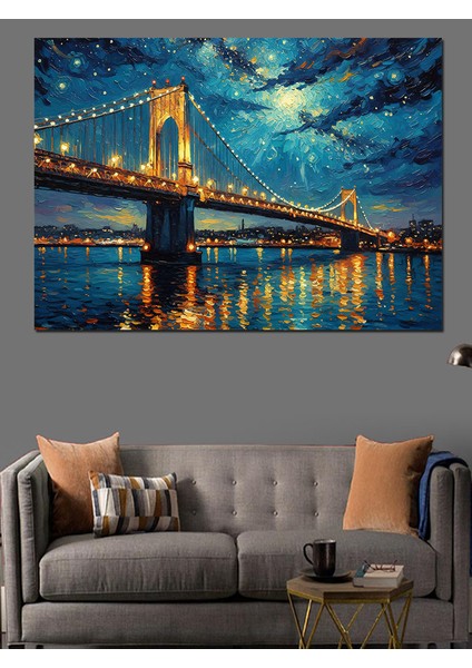 Gece Işıklı 15 Temmuz Şehitler Köprü Manzarası Dekoratif Kanvas - Mdf Ahşap Tablo