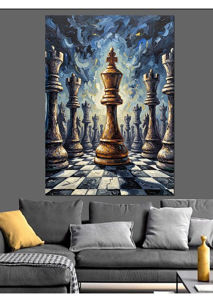 Satranç Tahtası Siyah Beyaz Dekoratif Kanvas - Mdf Ahşap Tablo