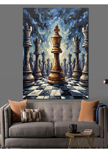 Satranç Tahtası Siyah Beyaz Dekoratif Kanvas - Mdf Ahşap Tablo fiyatları