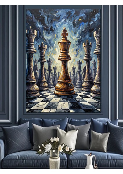Satranç Tahtası Siyah Beyaz Dekoratif Kanvas - Mdf Ahşap Tablo indirimleri