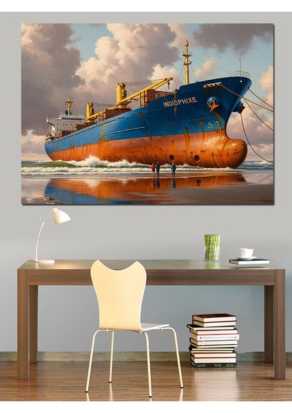 Denizde Yüzen Büyük Yük Gemisi Dekoratif Kanvas - Mdf Ahşap Tablo
