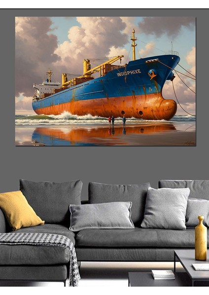 Denizde Yüzen Büyük Yük Gemisi Dekoratif Kanvas - Mdf Ahşap Tablo fiyatları