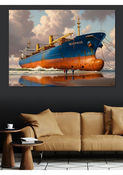 Denizde Yüzen Büyük Yük Gemisi Dekoratif Kanvas - Mdf Ahşap Tablo modelleri